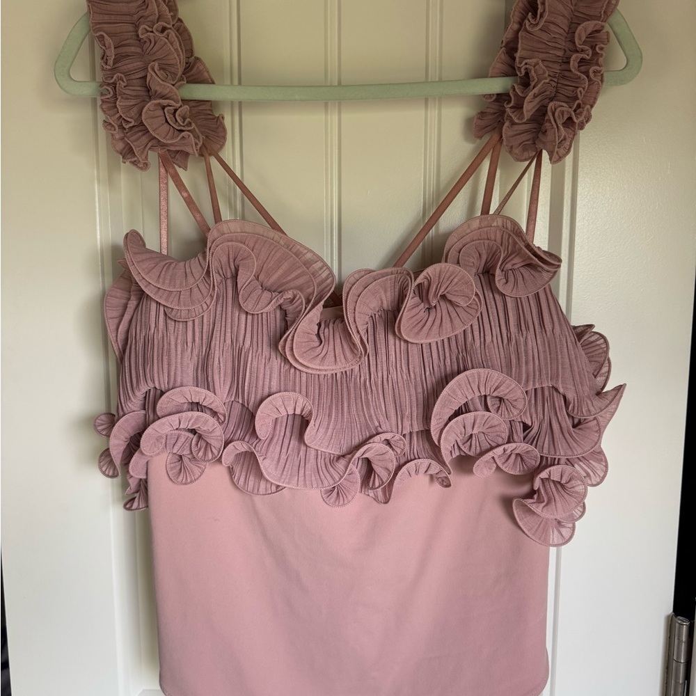 Free People Pink Ruffled Camisole